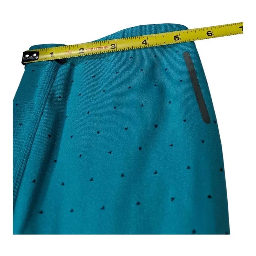 Nike Leggings Womens Small Aqua Drawstring Zip Pocket Yoga Capri Triangle Dots
